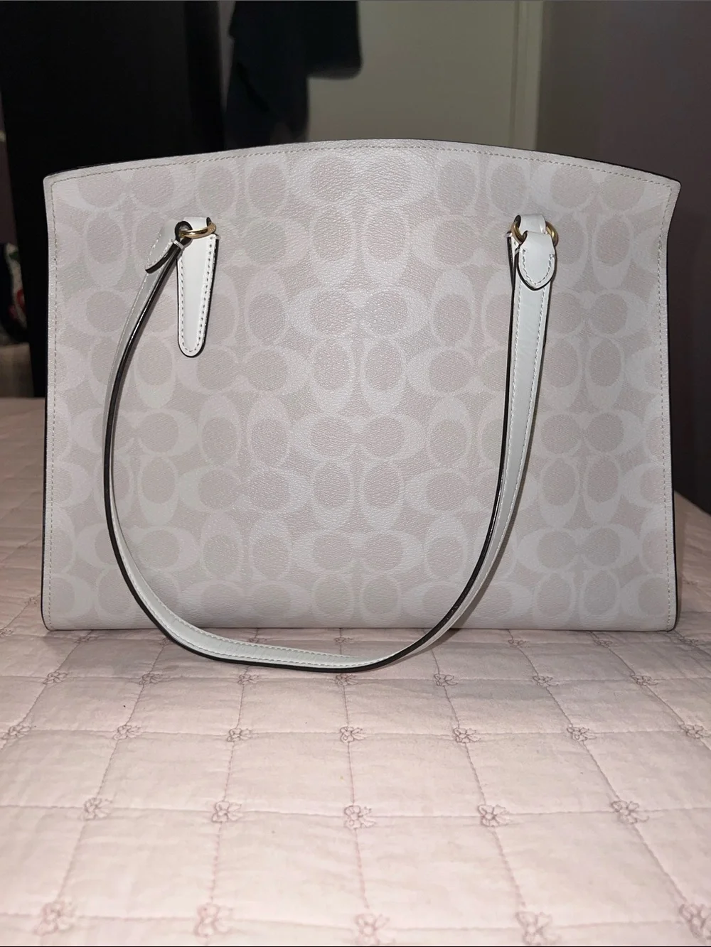 Coach White Signature Tote with Matching Wallet